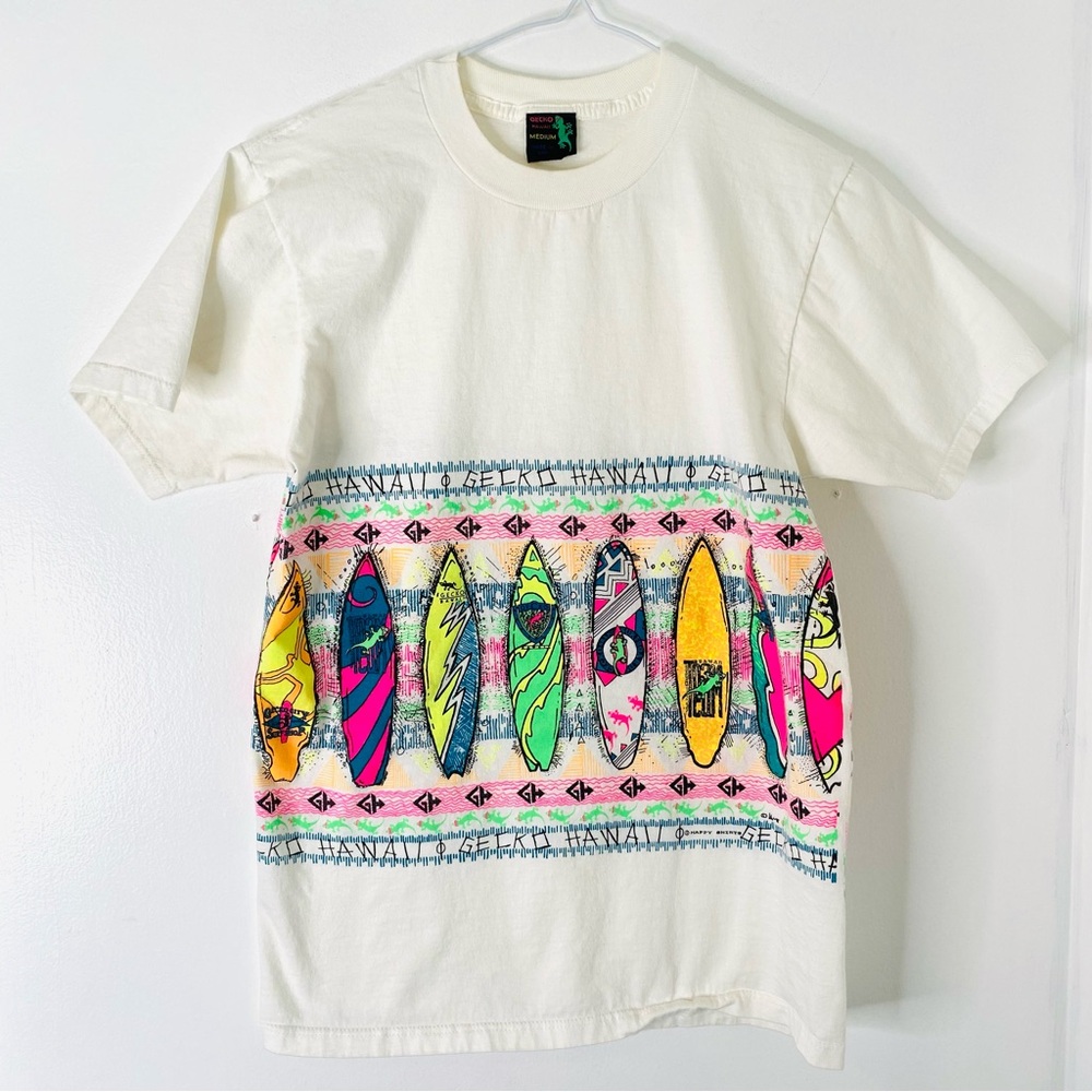 Vintage 80s Gecko Hawaii Happy Shirts Surf Graphic Tee